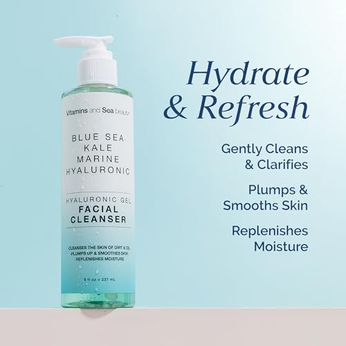Image of Hyaluronic Gel Facial Cleanser with Blue Sea Kale & Marine Hyaluronic - Hydration, Clarifying, Smoothing Replenishment - Vegan, Paraben-Free, 8 fl oz