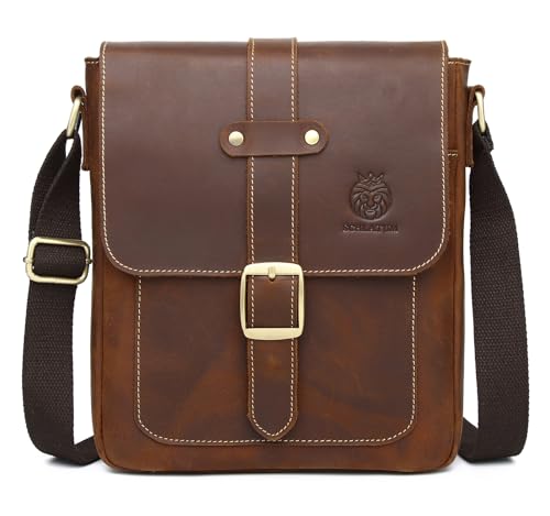Image of Leather Messenger Bag for Men Vintage Man Purse Mens Handbag Leather Crossbody Shoulder Bag for Work Travel | Vintage