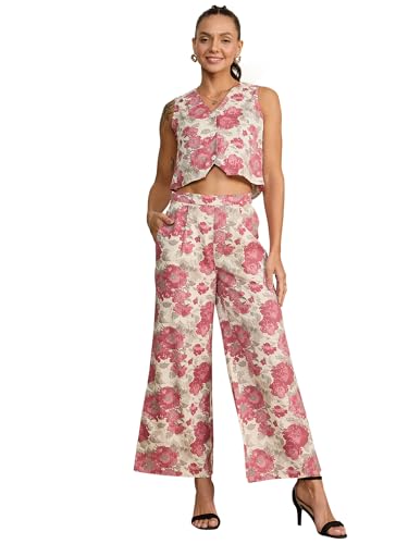 Image of WineRed Woman Geometric Print Waistcoat & Pant Co-ord Set