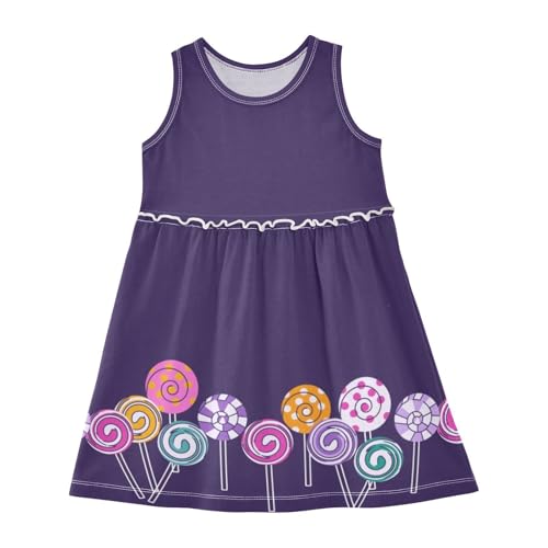 Girls Sleeveless Casual Dress Striped Lollipops Colored Polka Dot Cotton Summer Clothes for Kids 2T-8Y