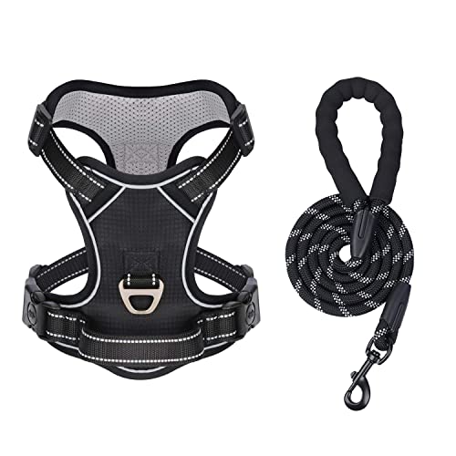 PETLOFT Arnés para Perro Grande, Sin Tirones Sin Asfixia Arnés de Chaleco Perro Big para Perros Grande Mascotas Entrenamiento al Aire Libre Textura Suave Arnés Ajustable con Acero Inoxidable Anillos Cover
