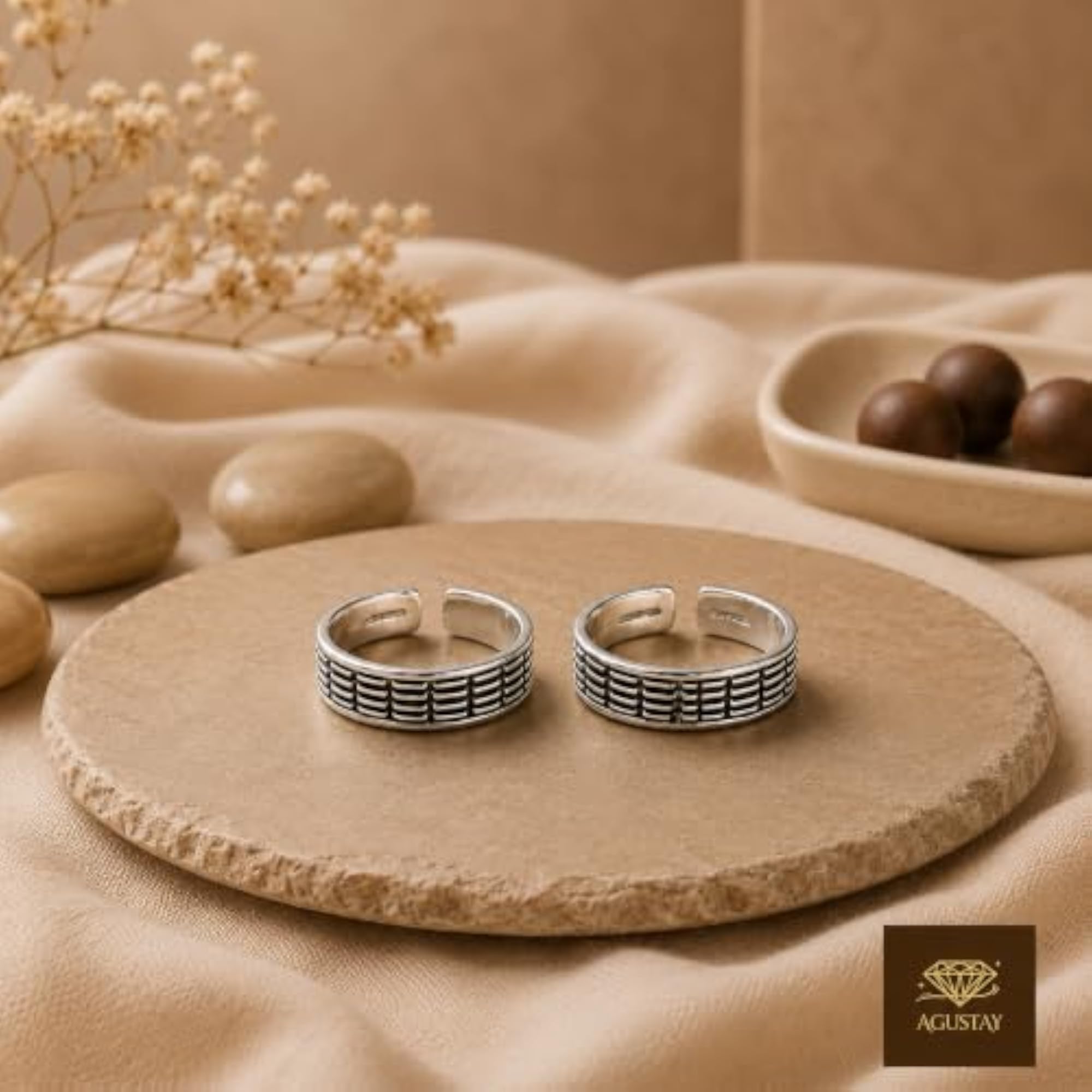 Women's 925 Sterling Silver Oxidized Textured Adjustable Toe Ring Pair