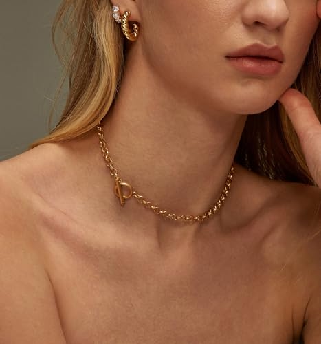 Chain Necklace for Women - Dainty Necklaces Trendy 14K Gold Plated Hypoallergenic Thin Box Herringbone Bead Chain Choker Necklace for Women Non Tarnish Simple Gold Jewelry Gift