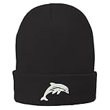 Trendy Apparel Shop Dolphin Embroidered Winter Knitted Long Beanie - Black
