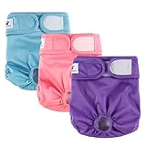 Hisprout 3-Pack Weibliche Hundewindel Hochabsorbierende Inkontinenz Wiederverwendbare Waschbare Atmungsaktive Dauerhafte Hundewindel Hosen Hund Saison Hosen (L,Pink/Purple/Blue)