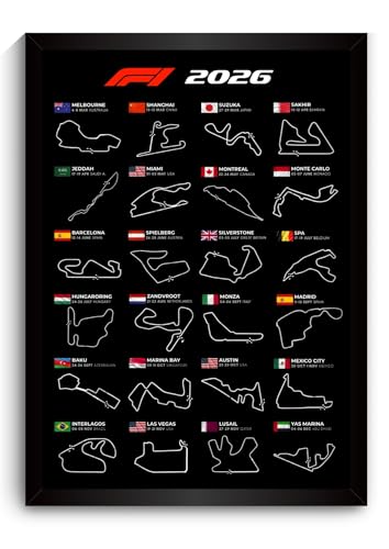 Image of F1 Poster | Formula 1 Race Frame | F1 Race Calendar 2026 Poster for Wall | F1 Tracks Wall Decor | Monza, Monaco, Suzuka, Silverstone Track Room Decor Framed | Formula 1 Room Decor (F 166)