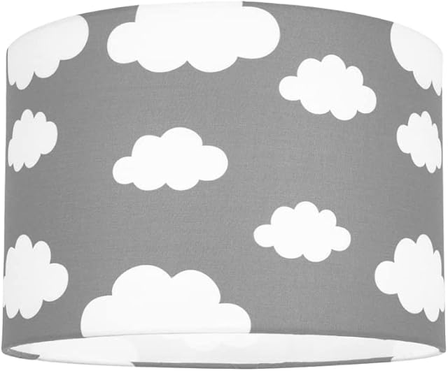 White Clouds Children's/Kids Grey Cotton Fabric Bedroom Lamp or Pendant Shade | 25cm Diameter | 60w Maximum by Happy Homewares
