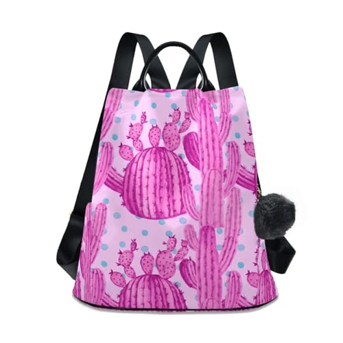 Mochila para mujer rosa con cactus y cremallera trasera