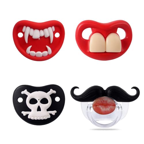 ERSIHUA Funny Baby Pacifiers,Mustache Pacifiers for Babies 0-18 Months,Baby Teeth and Vampire Pacifier Funny Pacifier BPA Free