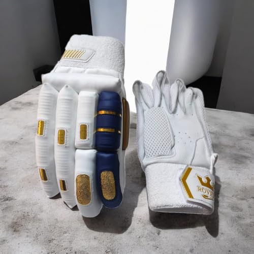 Image of Rovers Crown Edition Cricket Gloves| Batting Gloves for Men (Navy Blue - White, Right)