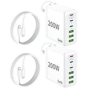 2 Pack USB C Charger Block, 200W GaN Super Fast Charger Type C iPhone 17 16 Fast Charging 6 Port Foldable PD Charging Station for All iPhone/Samsung Galaxy S25/S24/MacBook iPad