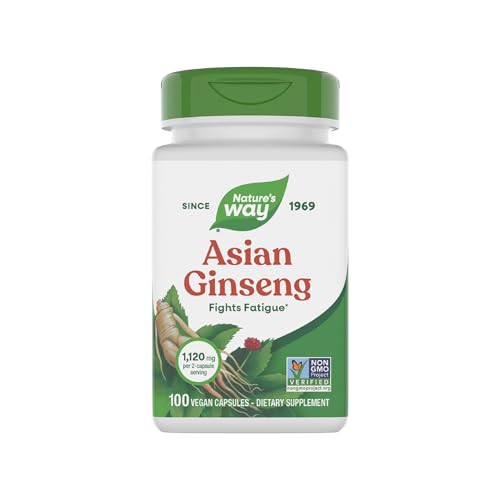 Natures Way Asian Ginseng Fights Fatigue* 1 120mg Per 2-Capsule Serving Non-GMO Project Verified Vegan 100 Capsules (Packaging May Vary)