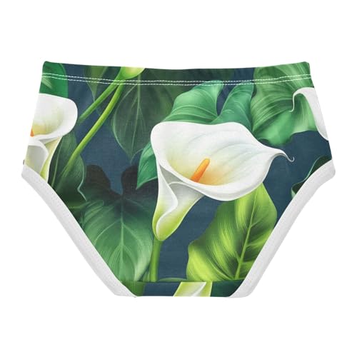 White Calla Lilies Green Leaves Little Girl Panties Toddler Underwear Floral Cotton Pattern Kids Undies Briefs 2t2