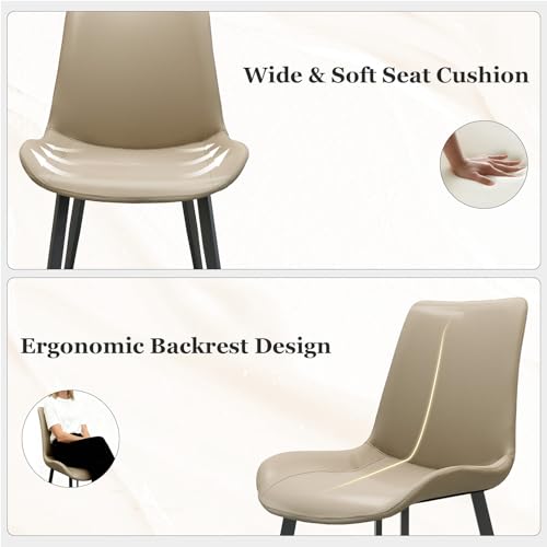 Image of Modern Dining Chairs Set of 2, PU Leather Dining Room Chairs, Upholstered Kitchen Chairs with Ergonomic Backrest & Sturdy Metal Legs, Perfect for Dining Room, Living Room, Khaki