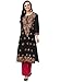 Ada Lucknowi Chikankari Hand Embroidered Straight Black Cotton Regular Fit Kurta Kurti Tunic For Women A188048 (S)
