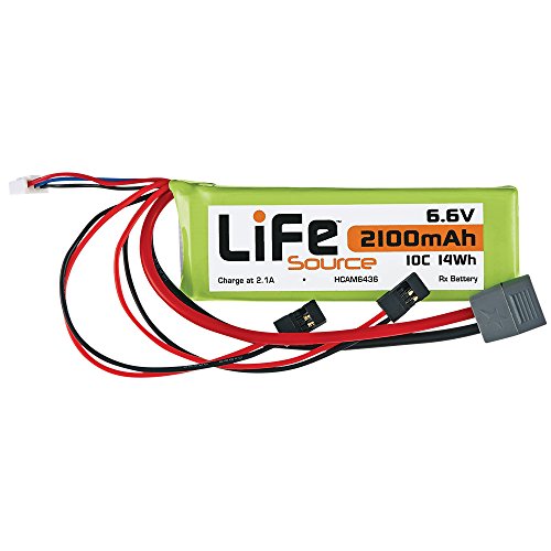 Hobbico LiFeSource LiFe (Lithium Iron Phosphate) 6.6V 2100mAh 10C RC Receiver Battery Pack with Universal Radio Transmitter Connectors