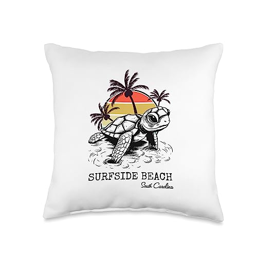 East West Coast Beaches Merch Co. Surfside Beach South Carolina Save Loggerhead Sea Turtle Art Throw Pillow, 16x16, Multicolor
