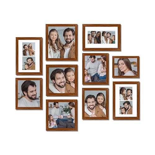 Image of Art Street Modern Wall Collage Photo Frame, Individual Picture Frame Set For Living Room, Decorative Wall Hanging Home Decor-Set Of 10 (6x8, 8x8, 8x10, 6x10 Inch, Brown)