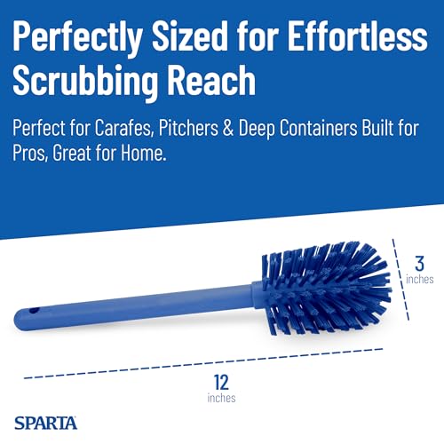 Image of SPARTA Large Water Bottle Brush Ideal for Wide-Mouth Jars, Bottles and Tumblers, Dishwashing Tool with Handle for Home and Commercial Kitchens, Plastic, 12 Inches, Blue