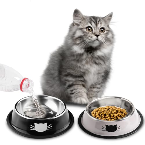 Katzennäpfe,2 Stück Futternapf Katze, Futternapf Katze Set,fressnäpfe Katzen doppel,Futterschüssel Katze,Wasser Fütterung Schüssel,Fressnäpfe für Katzen Edelstahl