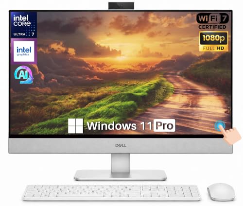 Image of Dell 27 inch Touchscreen All-in-One Desktop Computer, Intel Core Ultra 7 355U, FHD (1920 x 1080) IPS Touchscreen, 64 GB DDR5 RAM, 2 TB SSD, Windows 11 Pro, Copilot+ AI, White, for Business & Student