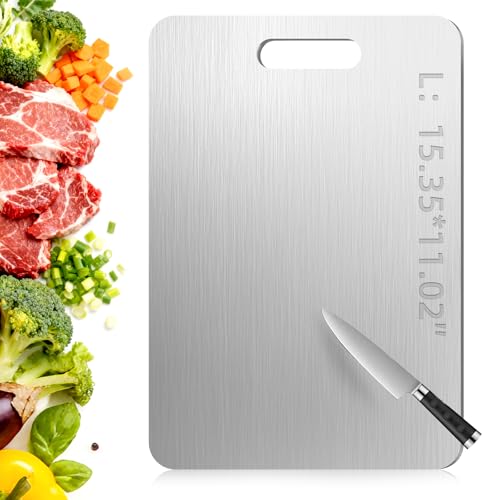 Katori Titanium Cutting Board, 100% Pure Titanium Cutting Boards for Kitchen, Double-side Available Cutting Board for Vegetables, Meat, Fruits, Easy to Store and Clean (L)