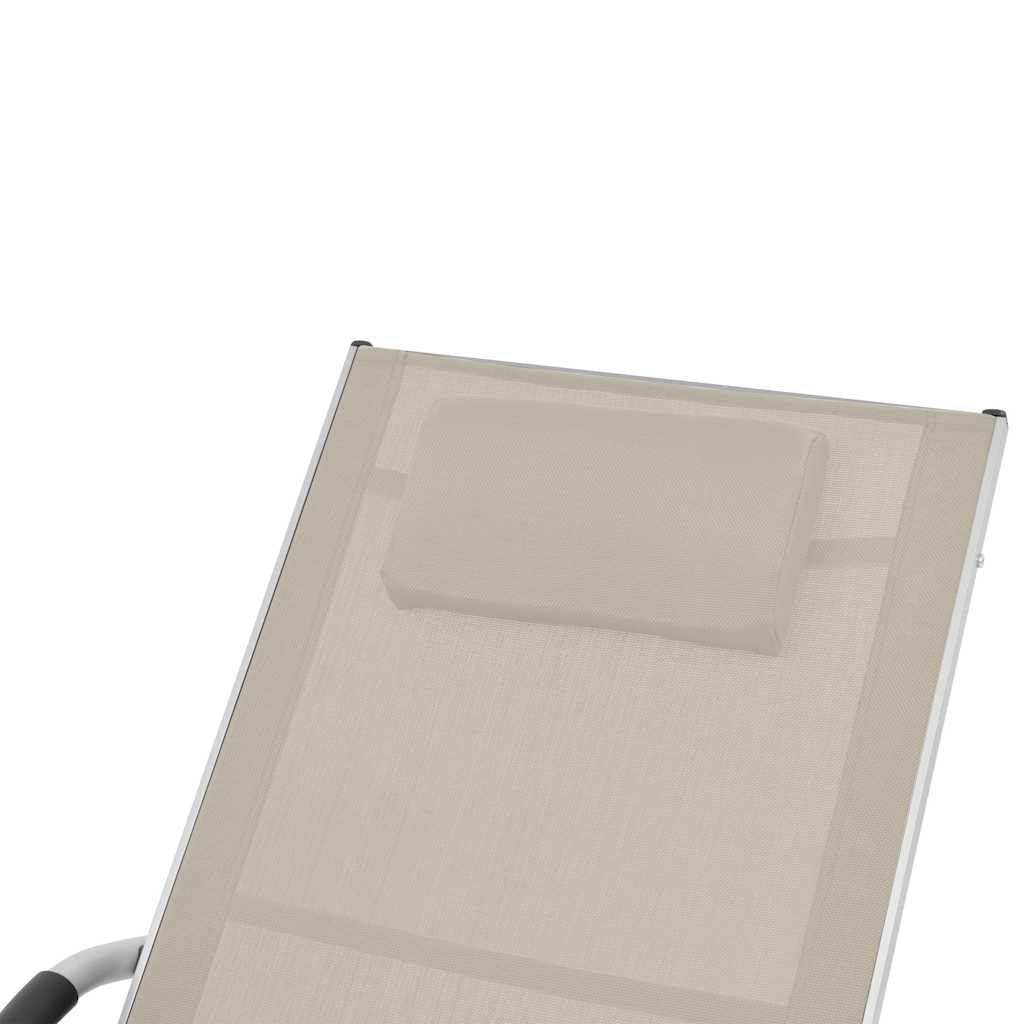 Sonnenliege mit Kissen Aluminium und Textilene cremefarben ergonomisch geformt mit Rückenlehne und Armlehne für Garten Terrasse und Pool entspannte Outdoor Relaxliege
