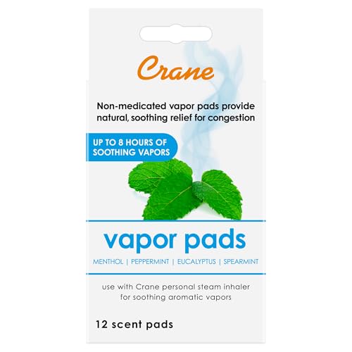 Crane Menthol-Eucalyptus Universal Vapor Pads, 12 Pack, for use Droplets, Corded Inhaler, Warm Mist humidifier