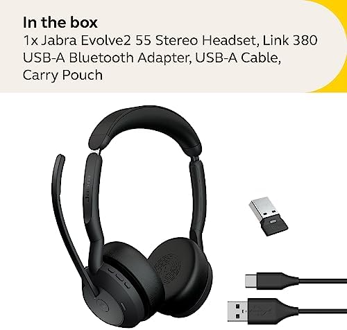 Jabra Evolve2 55 Stereo Kablosuz Kulaklık - AirComfort Teknolojisi, Gürültü Önleyici Mikrofonlar ve Aktif Gürültü Engelleme Özellikleri - MS Teams Sertifikalı, Diğer Platformlarla Çalışır - Siyah - Görsel 5