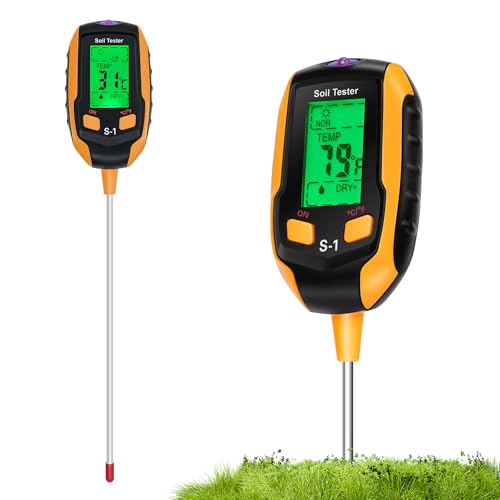Testeur de Sol 4 en 1, Humidimètre Plantes avec Plantes/Humidité du Sol/pH/Luminosité du Soleil/Humidité Ambiante avec Affichage LCD Rétroéclairé pour...