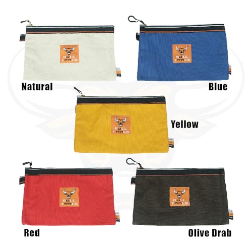 Image of BULL TOOLS Tool Pouch 100% Cotton Canvas 16 oz Tool Organizer Bag, Wrench Holder Pouch, Multi-Purpose Wrench Organizer Bag 5 Pack, Utility Organization Bags, Heavy Duty Brass Zipper, Metal Carabiner
