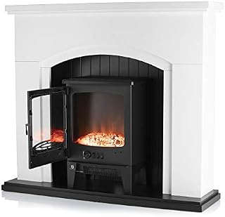 Warmlite WL45045 Newcastle Electric Fireplace Suite, Adjustable Thermostat and LED Flame Effect, Traditional Stove Design, White