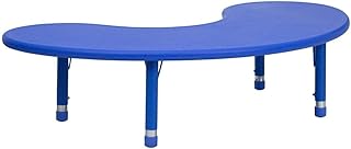 Flash Furniture 35'W x 65'L Half-Moon Blue Plastic Height Adjustable Activity Table