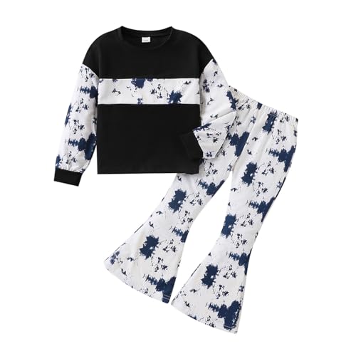 Image of OLMRJKD Girls 2 Piece Outfits Long Sleeve Letter Printed Sweatshirt & Flared Pants Fall Clothing Set Size 7-14 Years