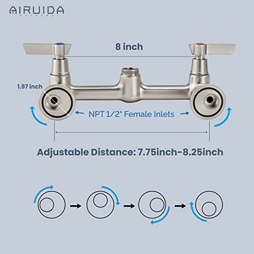Airuida Brushed Nickel Wall Mount Kitchen Sink Faucet 8 Inches Center Commercial Kitchen Faucet 9 Inches Swivel Spout Wall Mounted Utility Sink Faucets 2 Handle Wall Mounted Laundry Tap #TOP2