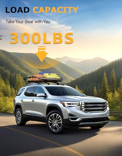 Image of Tuyoung 300lbs All Aluminum Cross Bars Roof Racks Compatible with GMC Acadia 2017 2018 2019 2020 2021 2022 2023, Lockable Heavy Duty Roof Rails Crossbars Luggage Cargo Carrier Rooftop SUV Accessories