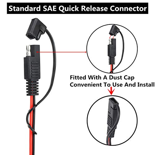 25 Foot SAE to SAE 2 Pin Quick Disconnect Harness,DC 12V Power Connector Plug Battery Charger SAE Power Extension Cable for Motorcycle,Car,Tractor,18 AWG Gauge + Dust Cap - Thumbnail 4