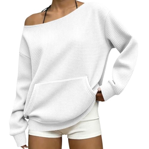 Off Shoulder Sweatshirt for Women Y2k Waffle Fall Long Sleeve Shirts