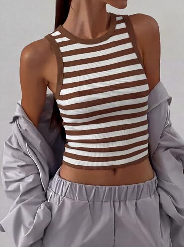 Image of ANRABESS Womens Sleeveless High Neck Tank Tops Fashion Summer Casual Basic Slim Fit Ribbed Racerback Top Shirt Clothes