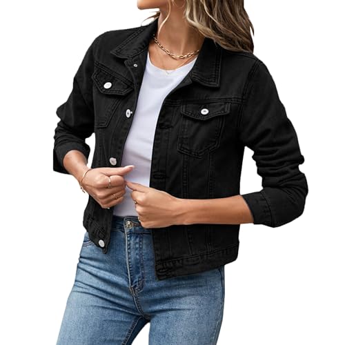 Cute Jackets for Women Basic Button Down Stretch Fitted Long Sleeves Denim Jean Jacket 2025 Trendy