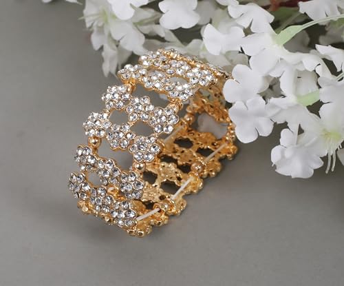 Image of Touchstone Indian Bollywood Desire Brass Base Exotic Workmanship Free Size Cuff Bracelet in Antique Gold Or White Or Copper Tone for Women.