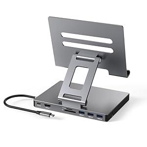 iPad Pro USB C Hub Stand, Adapter for iPad Pro M4 M2 M1 13 12.9 11 Inch iPad Air Docking Station Foldable 4K 60Hz HDMI, PD Charging, SD/TF Card Reader, 3 USB 3.0, 3.5mm Audio, iPad Dock Accessories