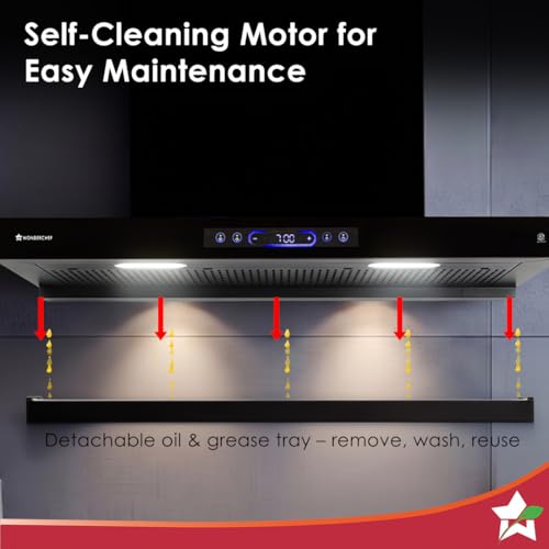 Image of Wonderchef Ultra Sleek 90cm Filterless Auto-clean Kitchen Chimney with Oil Collector, BLDC Motor, Suction 1800 m3 /hr, Motion Sensor + Touch Control, 15-Yr Warranty on Motor & 5-Yr Comprehensive, Black