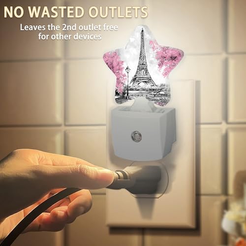 Image of Eiffel Tower Pink Flower Night Light,Dusk to Dawn Smart Sensor Nightlight for Bedroom Bathroom Kitchen Hallway Stairs Hallway,Plug-in,Energy Efficient Decor Desk Lamp Gifts