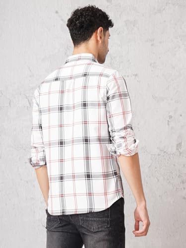 Image of The Indian Garage Co Men's Cotton Regular Fit Checkered Full Sleeves Cutaway Collar Casual Shirt