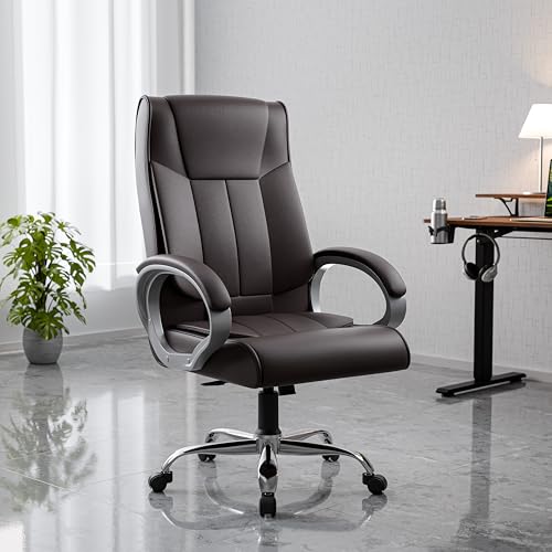Green Soul Kiev Orthopedic Boss Chair | Leatherette Office Chair | Ergonomic Executive Chair with Spacious Cushioned Seat | Heavy Duty Metal Base | Rocking Function (Brown)