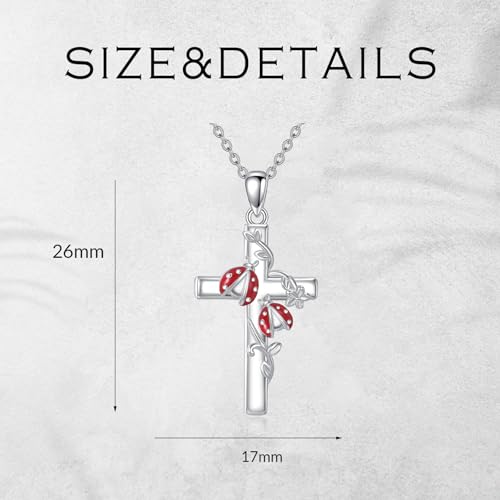 Image of RMREWY Cross Bee /ladybug /Butterfly /Dragonfly /Red Cardinal Necklace for Women 925 Sterling Silver Cross Pendant Necklace Animal Lovers Jewelry Christmas Gifts for Women Mother Grandma
