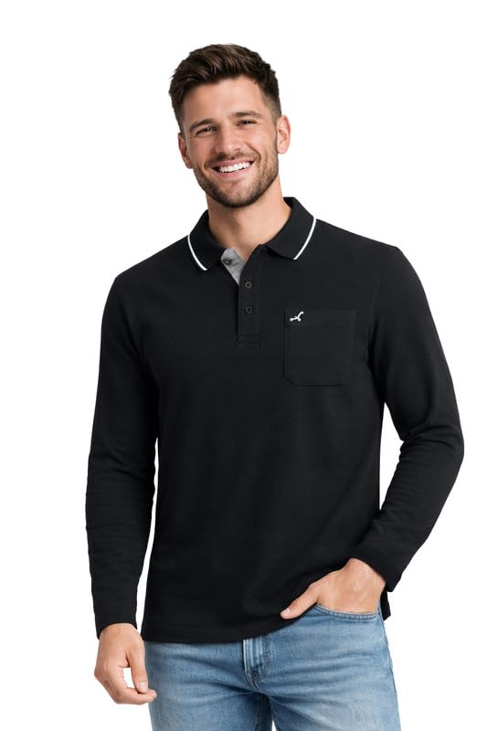 Image of AMERICAN CREW Full Sleeves Polo Collar T-Shirt with Pocket for Men