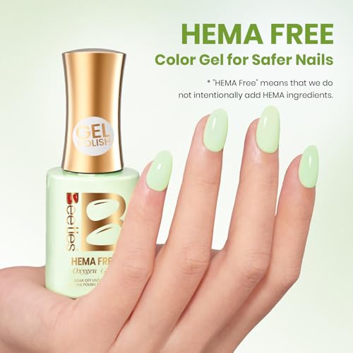 Image of Beetles Green Gel Nail Polish - OxygenGreen 15ML Full Size, HEMA-Free Pastel Green Gel Polish,Soak Off UV LED Lamp Pastel Nails Art, Manicure Salon DIY Nails