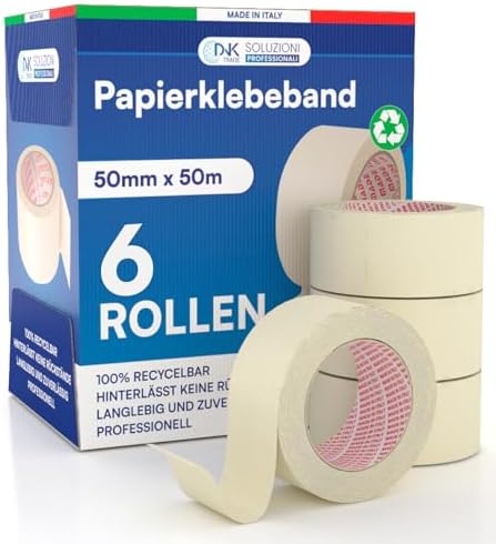 DNK TRADE 6x Malerband 50mm x 50m - Malerkrepp Kreppband Abklebeband | Vielseitiges Klebeband für Malerarbeiten ohne Lösungsmittel